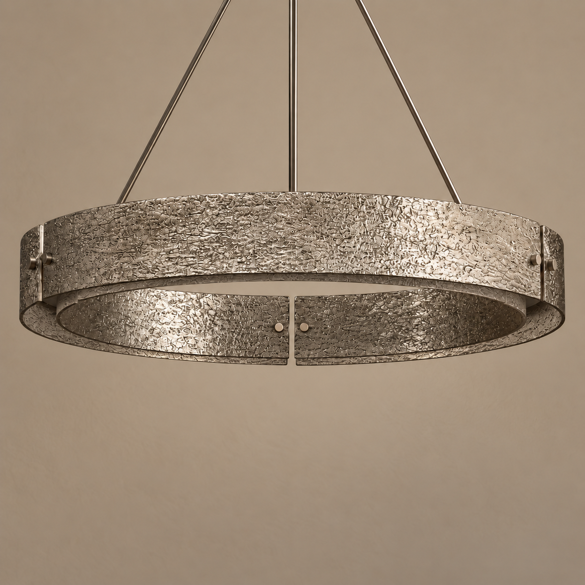 Cast Copper Ring Chandelier Gold or Silver | Downlight Over a Round Dining Table Custom Rod Length Casalola Lights