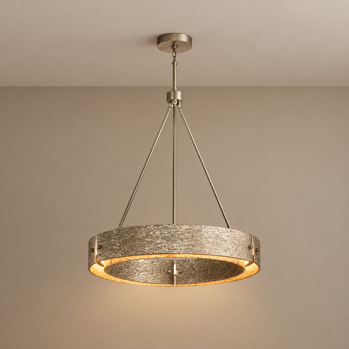 Cast Copper Ring Chandelier Gold or Silver | Downlight Over a Round Dining Table Custom Rod Length Casalola Lights