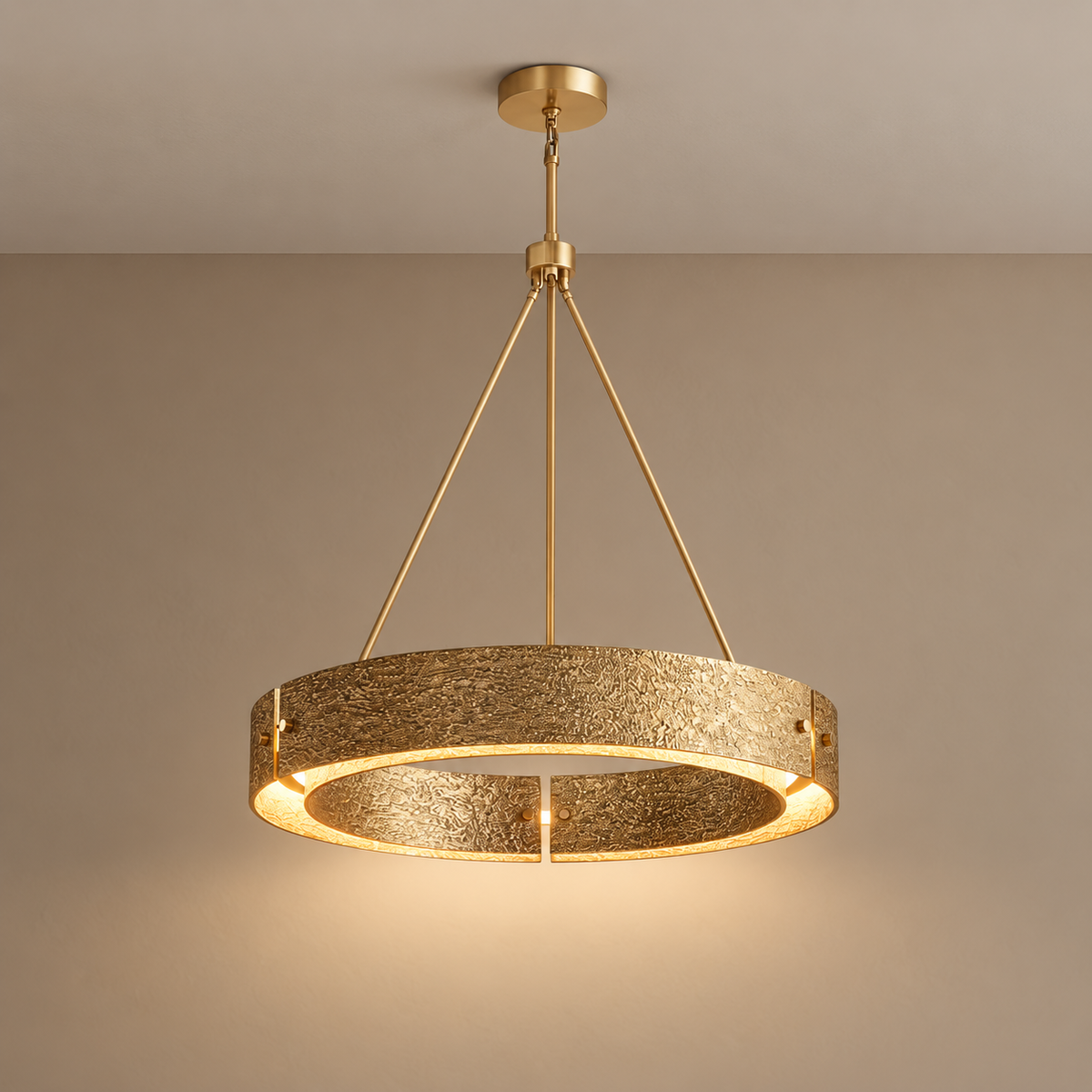 Cast Copper Ring Chandelier Gold or Silver | Downlight Over a Round Dining Table Custom Rod Length Casalola Lights