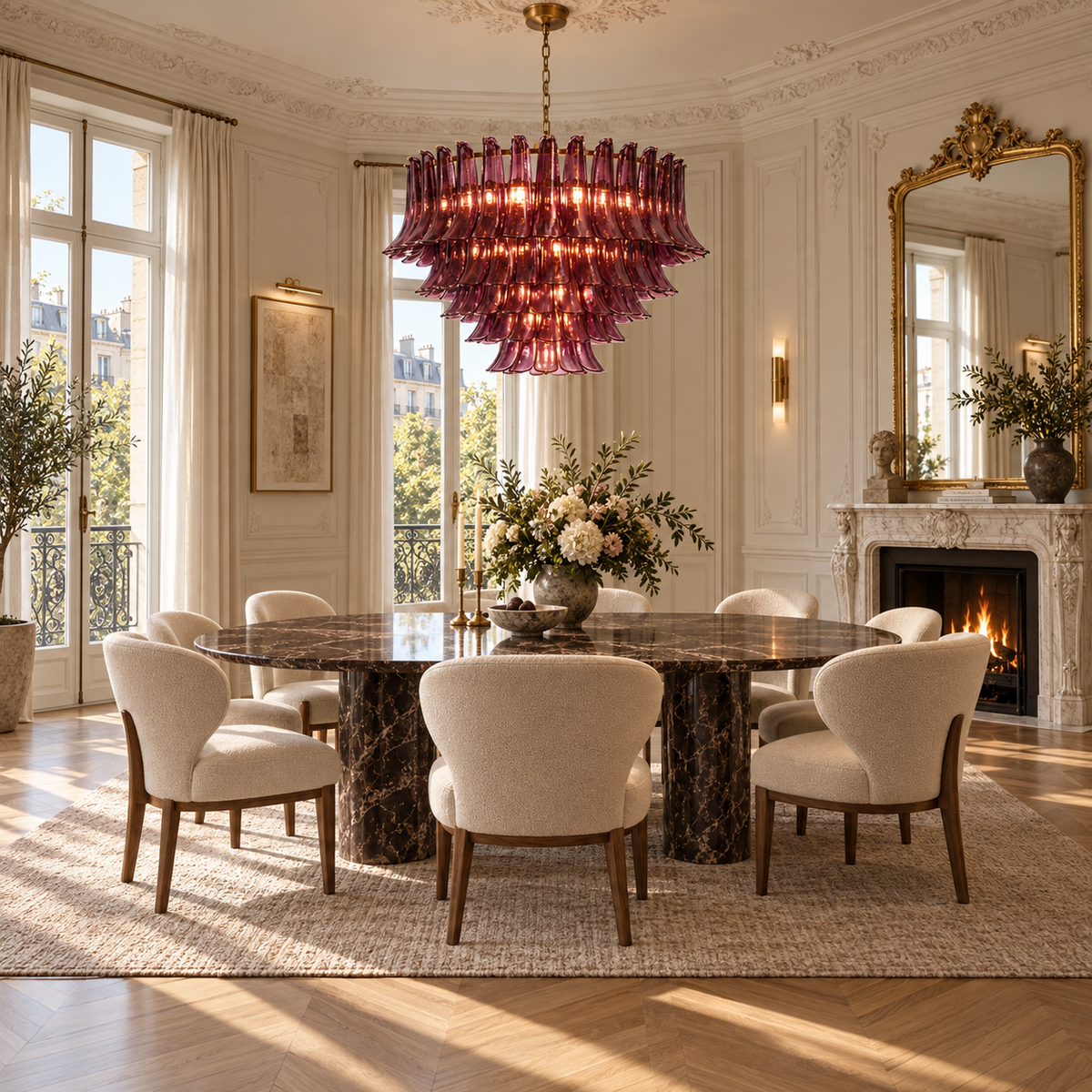 Large Burgundy Glass Chandelier Brass | Two Story Foyer or Hotel Lobby Custom Drop for High Ceiling Casalola Lights
