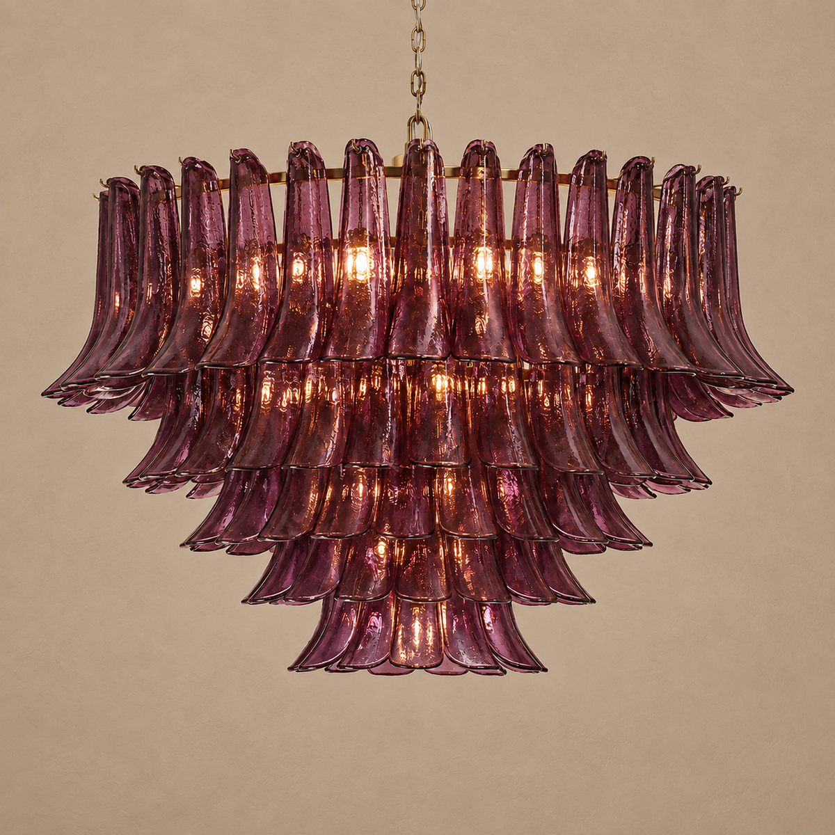Large Burgundy Glass Chandelier Brass | Two Story Foyer or Hotel Lobby Custom Drop for High Ceiling Casalola Lights