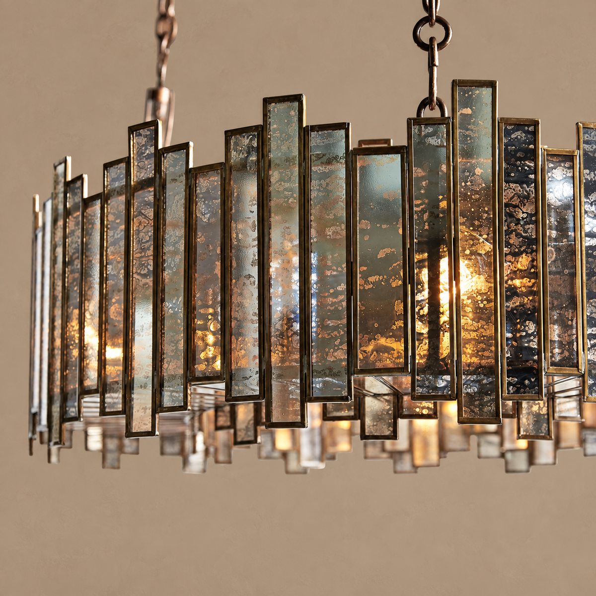 Antique Mirrored Glass Drum Chandelier Aged Brass | Shallow Profile Lamps Hidden Living Room Casalola Lights Luxury