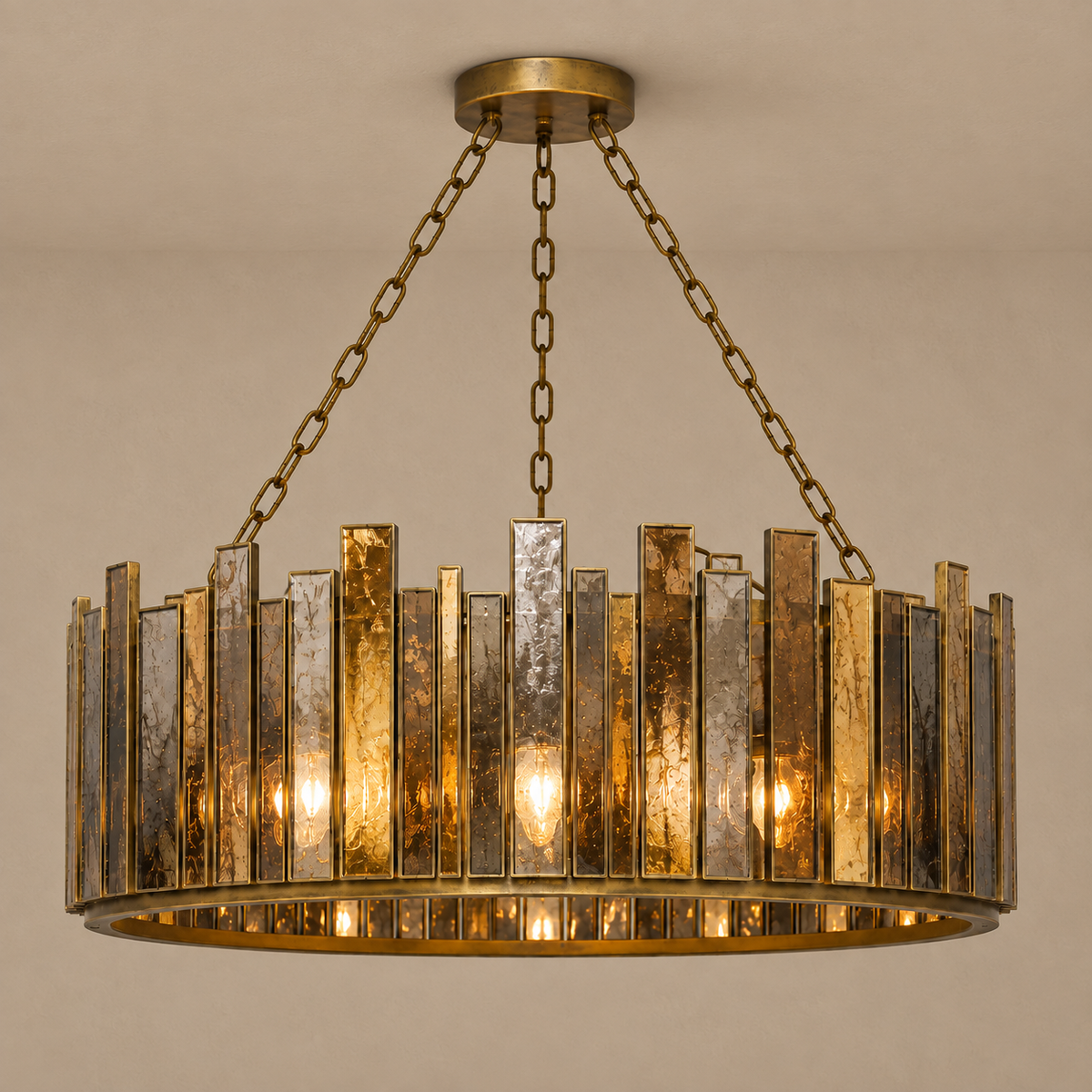 Antique Mirrored Glass Drum Chandelier Aged Brass | Shallow Profile Lamps Hidden Living Room Casalola Lights Luxury