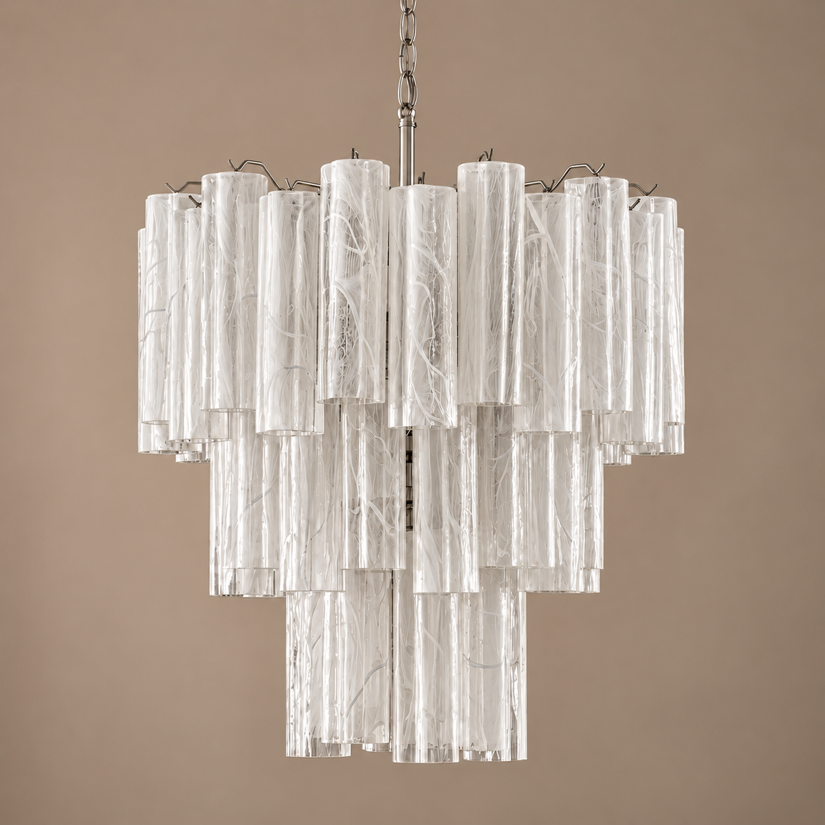 White Swirl Glass Tiered Chandelier Steel | Compact for a Bedroom or Entry Hall Custom Chain Drop Casalola Lights