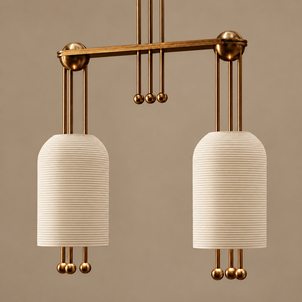 Ceramic Linear Chandelier for Dining Room | Fluted Unglazed Solid Copper 37 in Long 2 Lights Casalola Luxury Lamps