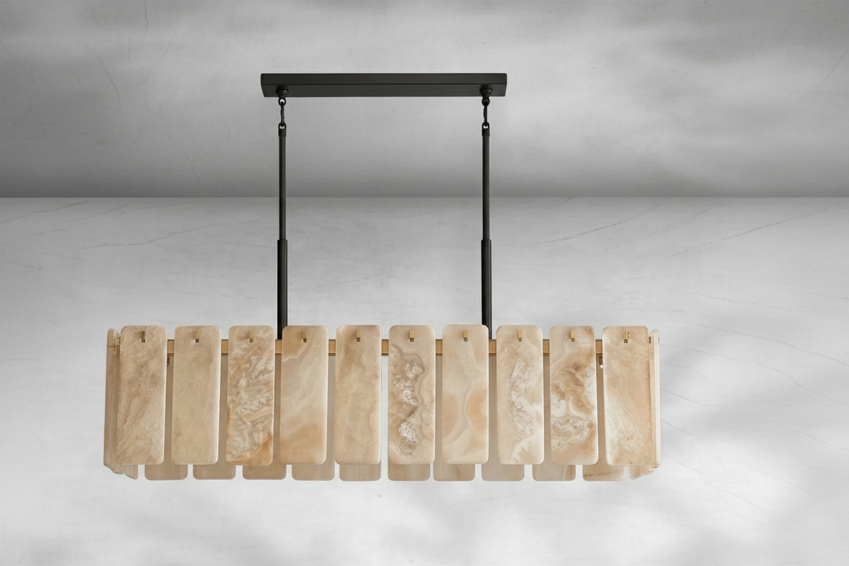 Extra Long Genuine Alabaster Linear Chandelier Brass | Over a Dining Table Heavy Duty Mount Casalola Lights Luxury