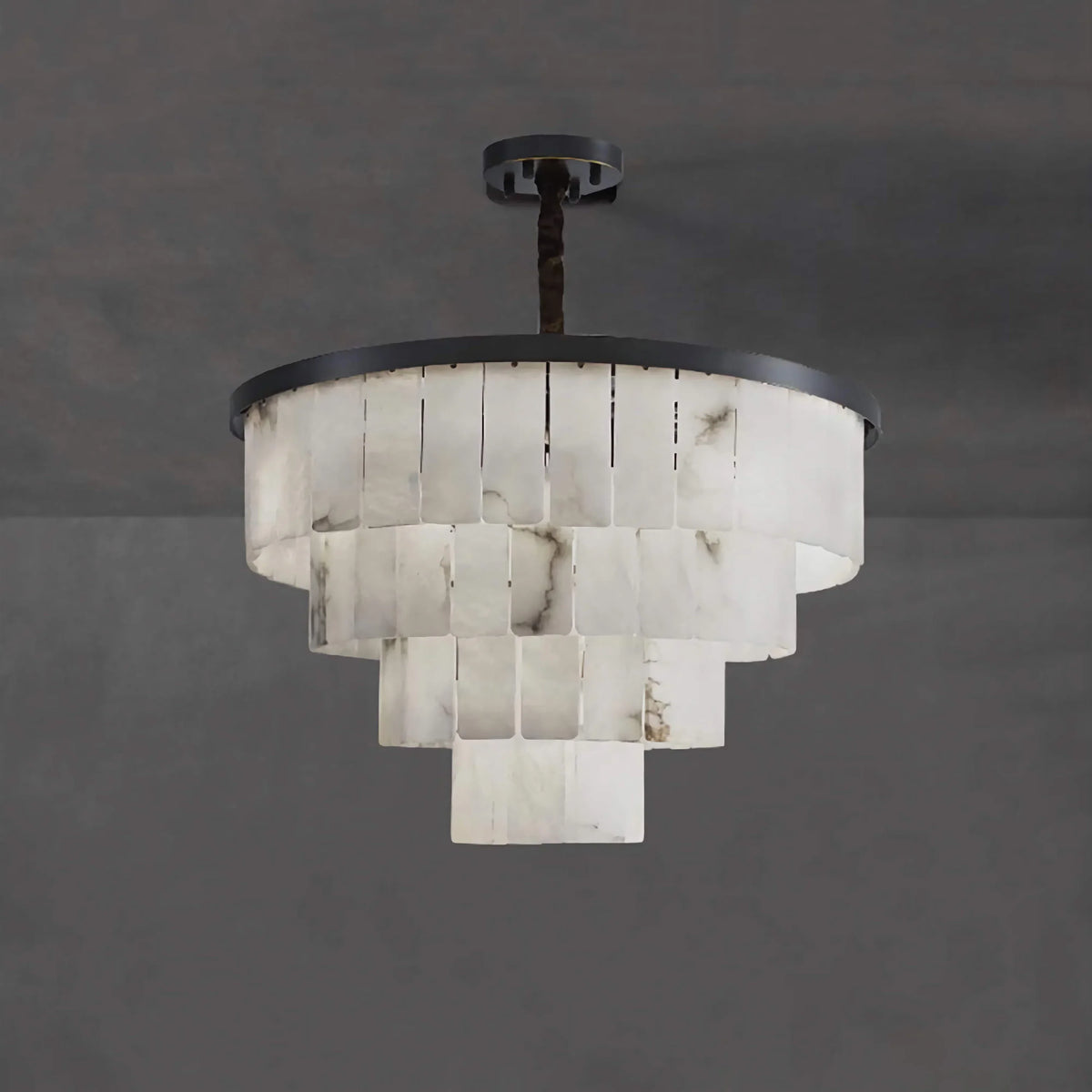 Black Tiered Alabaster Chandelier for Dining Room | Stainless Steel 2 to 5 Tiers 45-110 Cm (17.7-43.3″) Casalola Lights