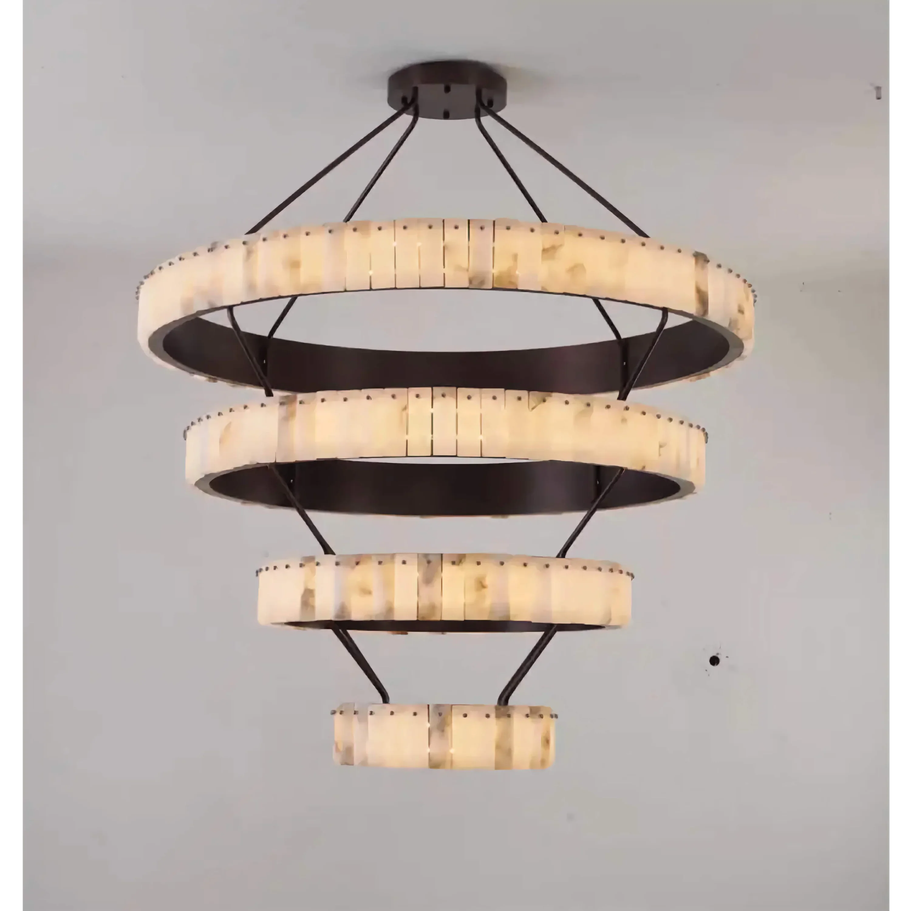 Tiered Alabaster Spiral Chandelier | Grand Stairwell Statement Light