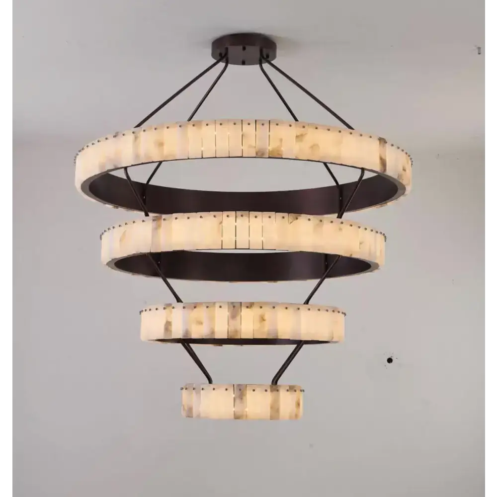 Tiered Alabaster Spiral Chandelier | Grand Stairwell Statement Light - Chandeliers