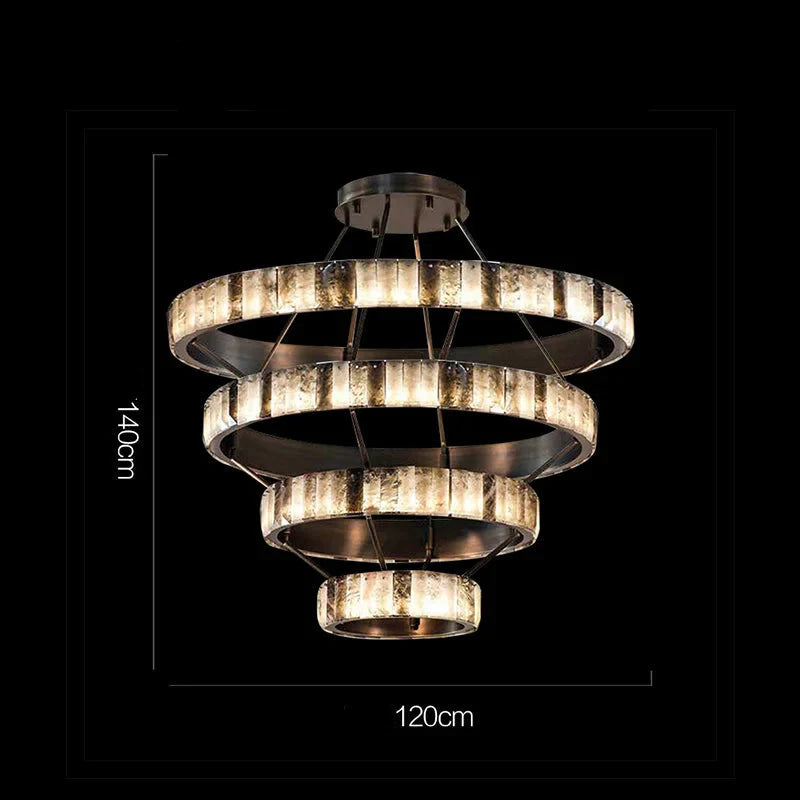 Tiered Alabaster Spiral Chandelier | Grand Stairwell Statement Light