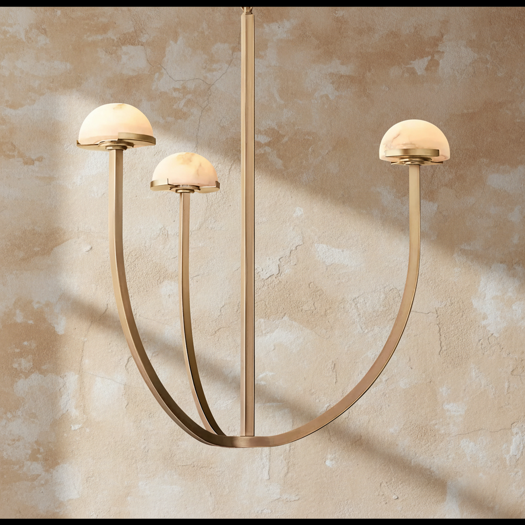 Genuine Alabaster Dome Chandelier Brass or Black | 3 6 9 Heads Custom Rod for a High Ceiling Casalola Lights Luxury