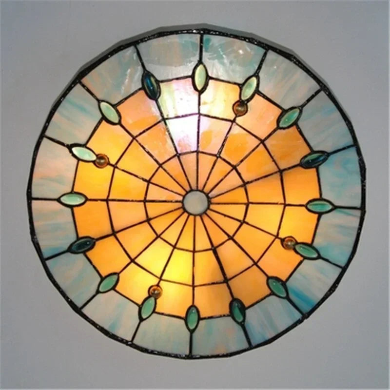 Blue Stained Glass Flush Mount Hand Leaded | Shallow for a Low Ceiling Three Sizes from Hallway Up Casalola Lights