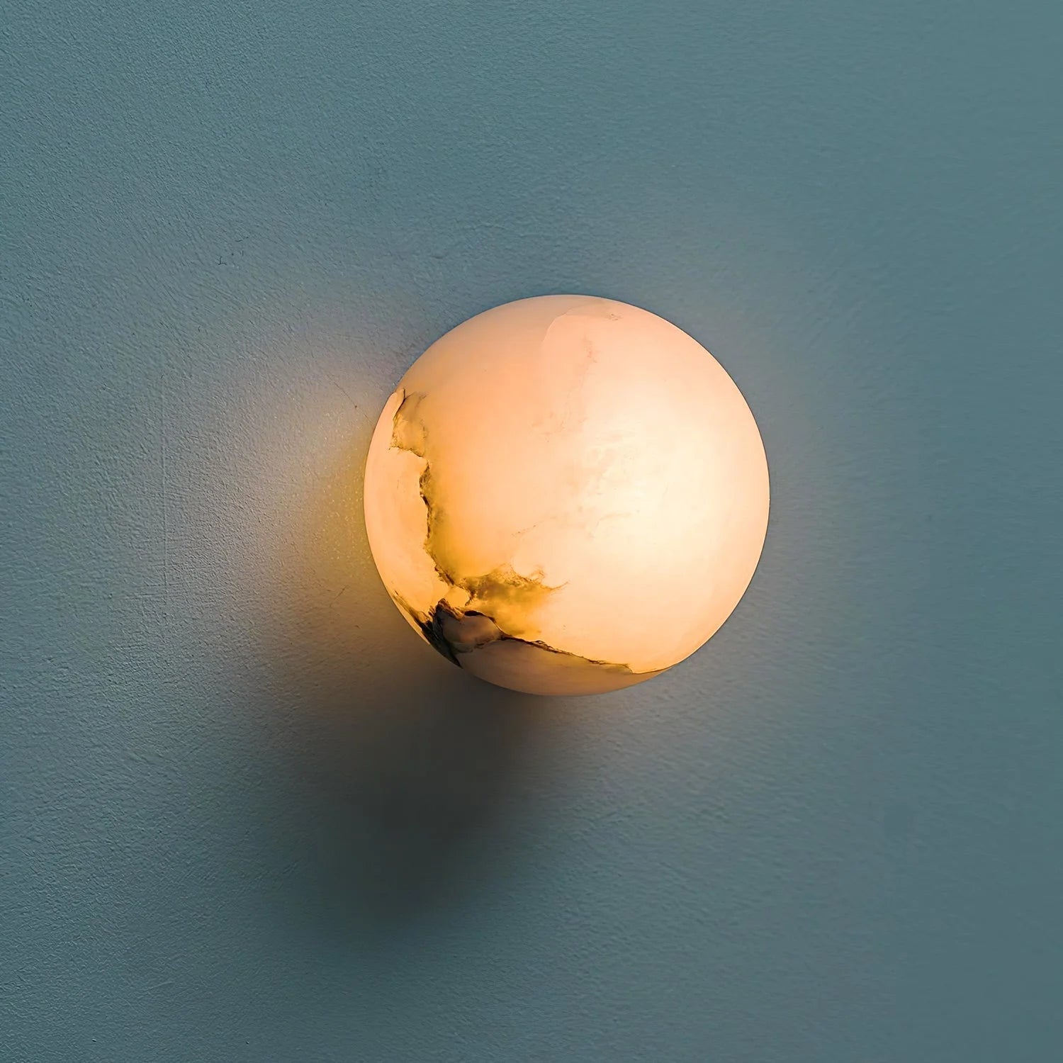 Alabaster Globe Wall Sconce – Brass Mount for Bedroom & Hallway