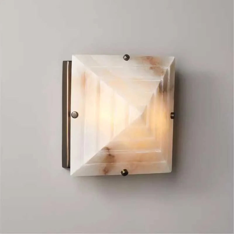 Genuine Alabaster Stepped Wall Sconce | Low Profile Hallway Light Hotel Corridor 25cm Square Led Casalola Lights Luxury