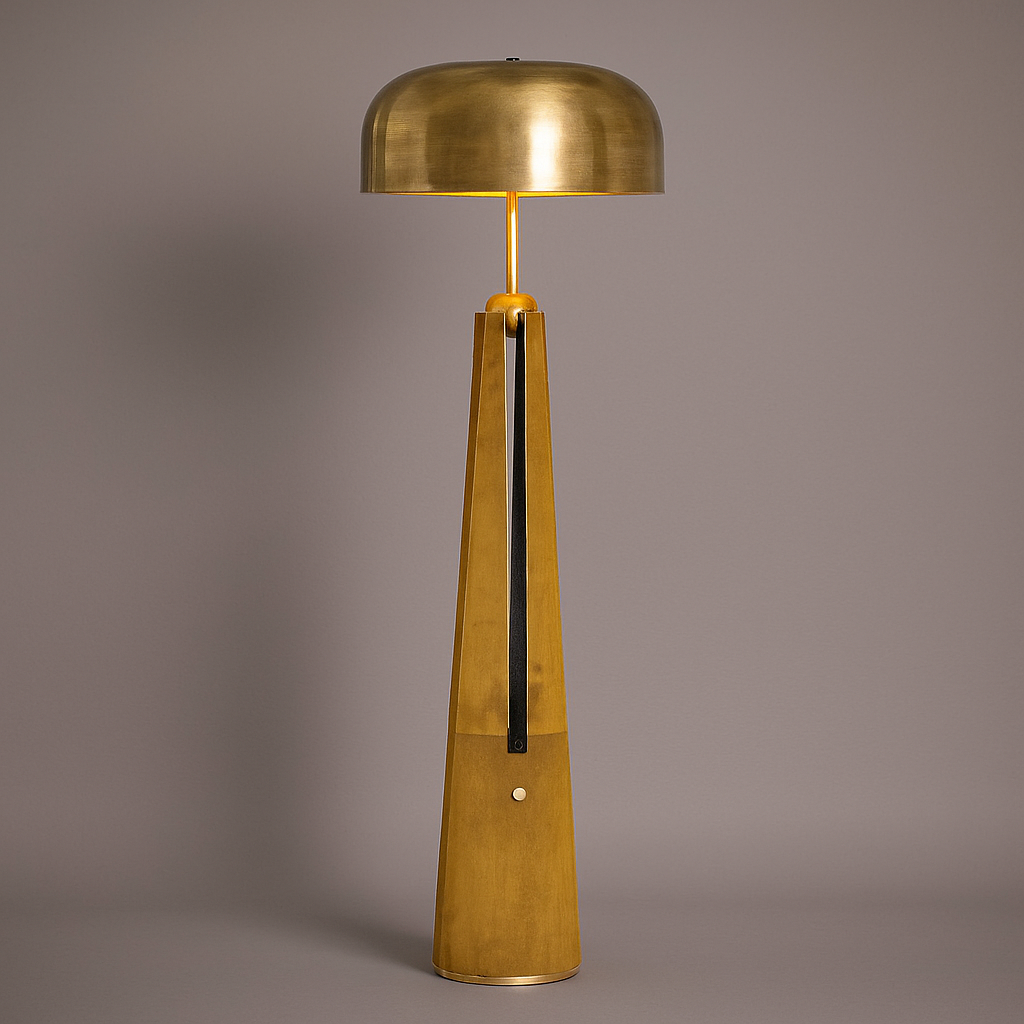Brass Floor Lamp 145cm | Solid Dome & Leather Column Mid-century Modern Study Living Room Casalolalights Luxury Lamps