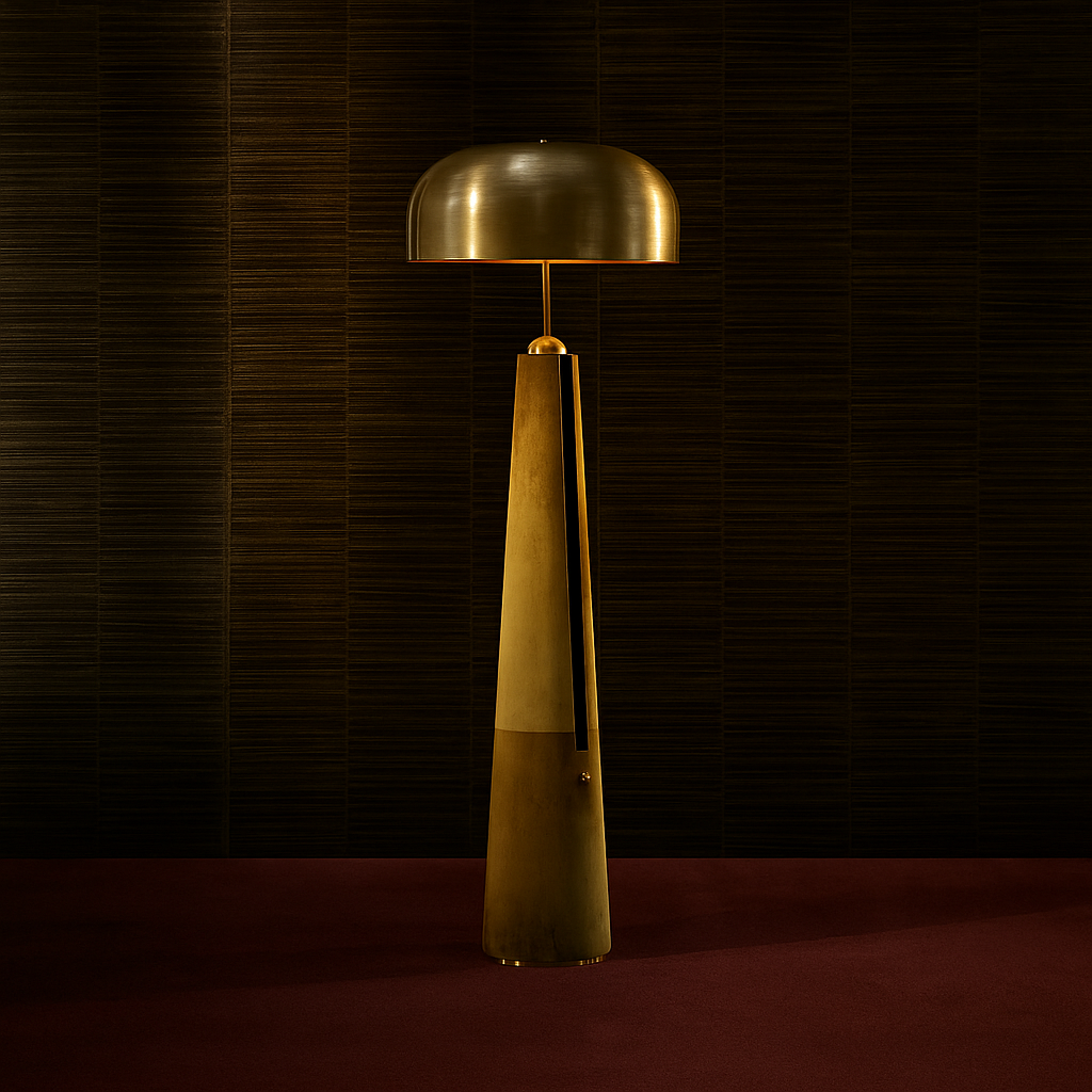 Brass & Leather Dome Floor Lamp | Downlight for Reading Chair 145cm Tall Weighted Base Dimmable Option Casalola Lights