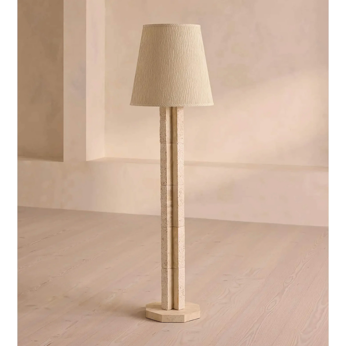 Genuine Travertine Floor Lamp Pleated Shade | 160cm Tall E26/e27 Dimmable Option Natural Stone Casalola Lights Luxury