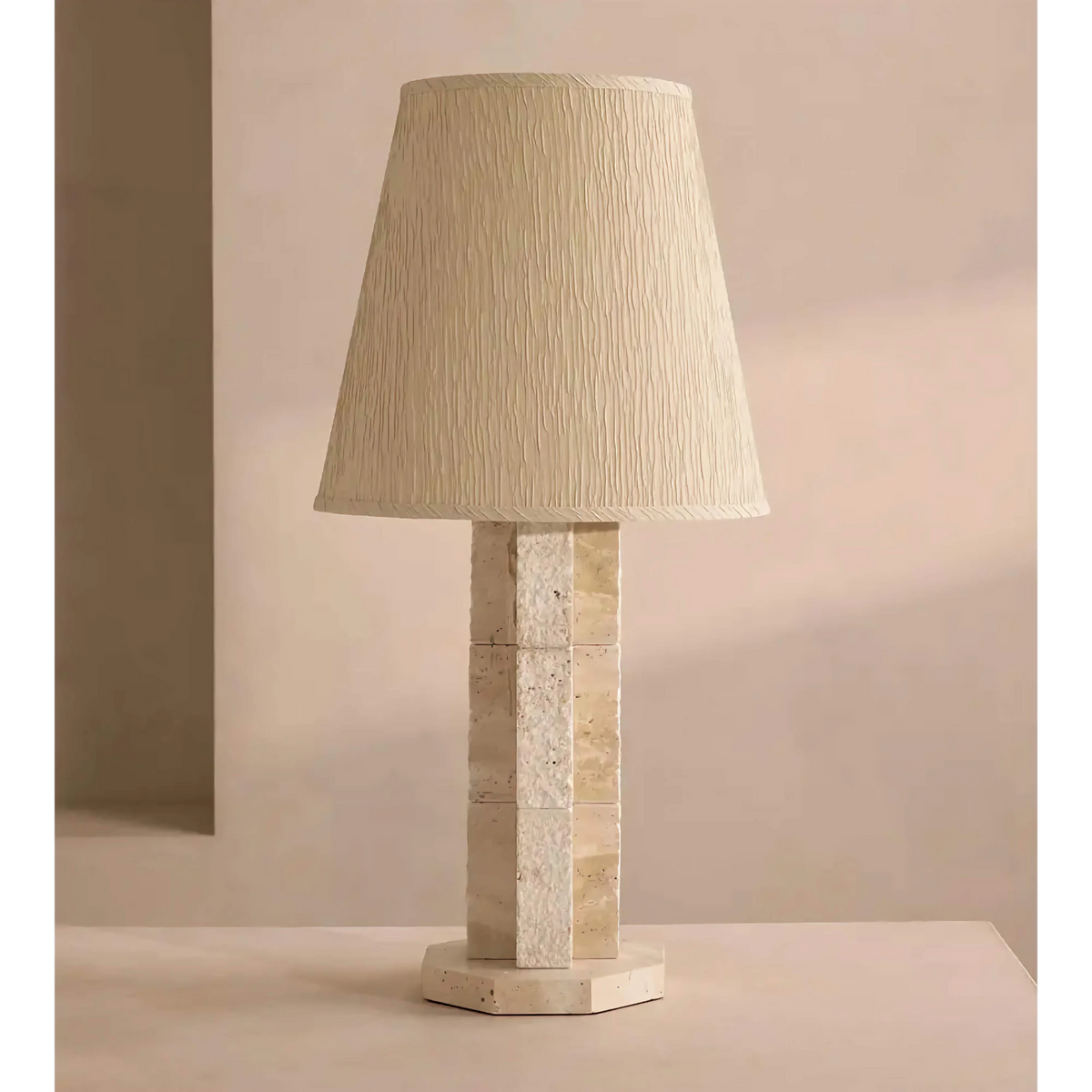 TRAVERTINE BLOCK TABLE LAMP