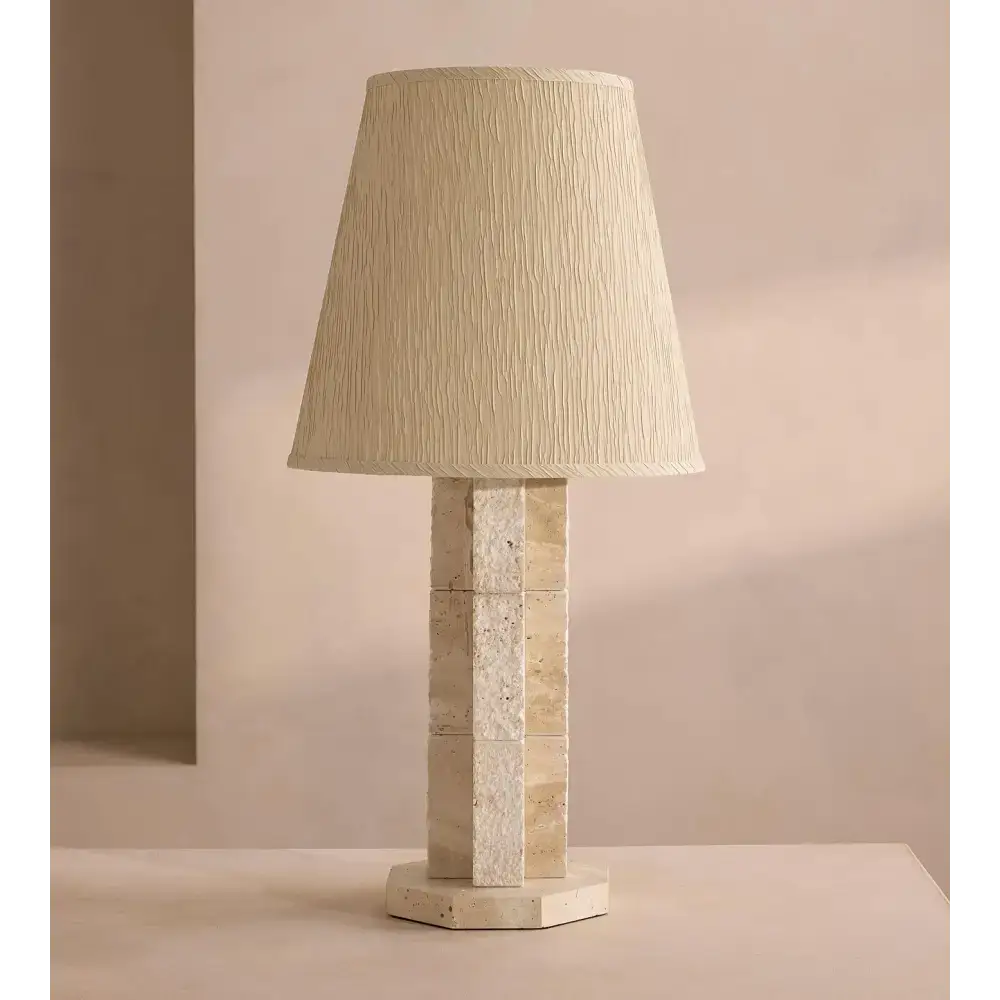 Travertine Block Table Lamp | Monolithic Wabi Sabi Lighting - Lamps