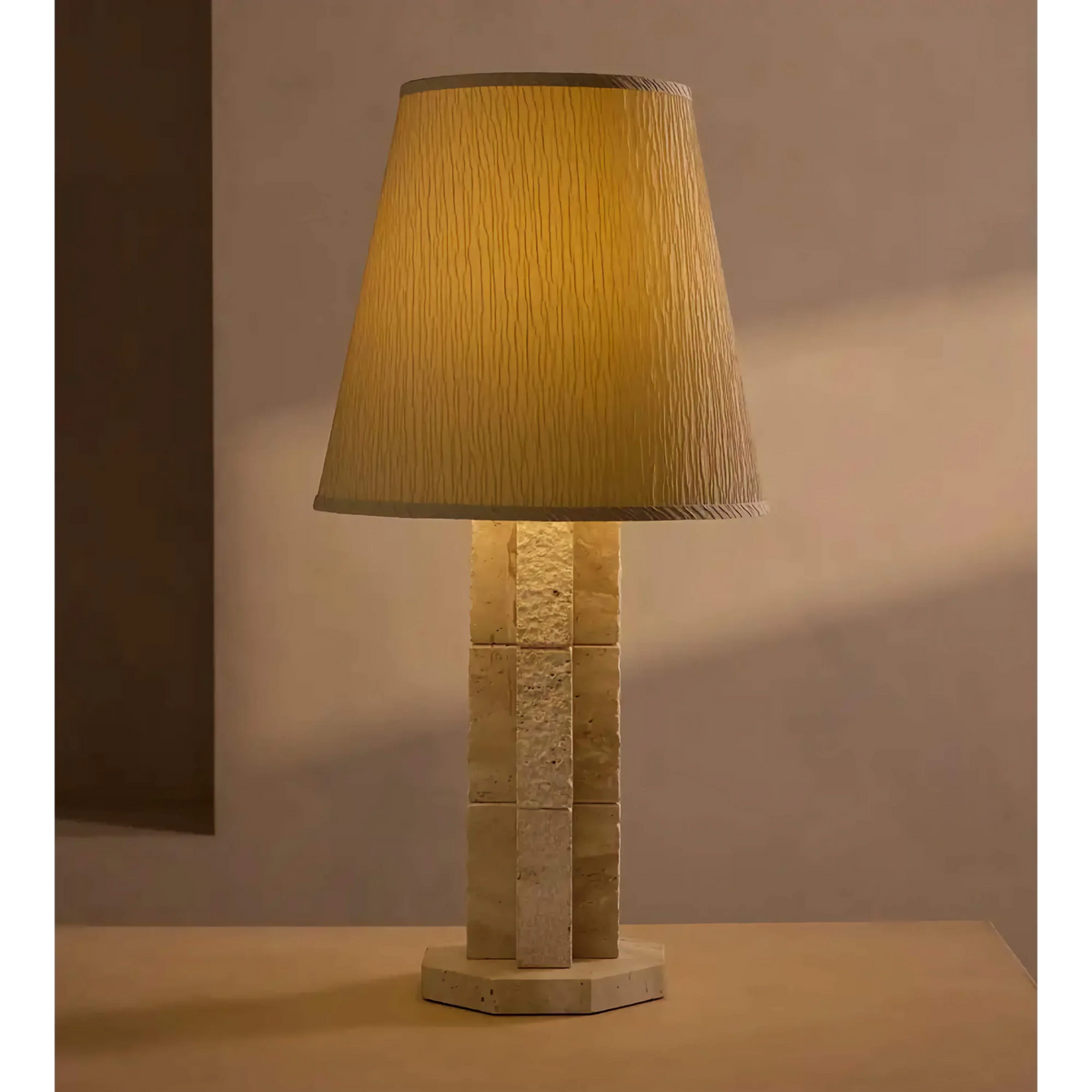 Large Travertine Table Lamp for Living Room and Entryway Console | Tall Stacked Stone Dimmable Option Casalola Lights