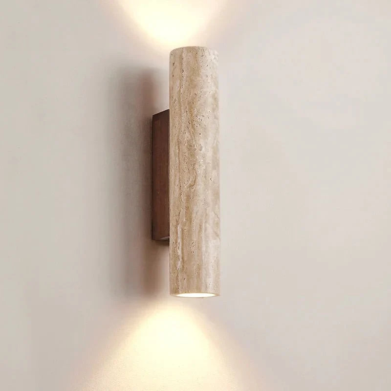 Genuine Travertine Cylinder Wall Sconce | Up & Down Hallway Light Staircase Wabi Sabi Casalola Lights Luxury Lamps
