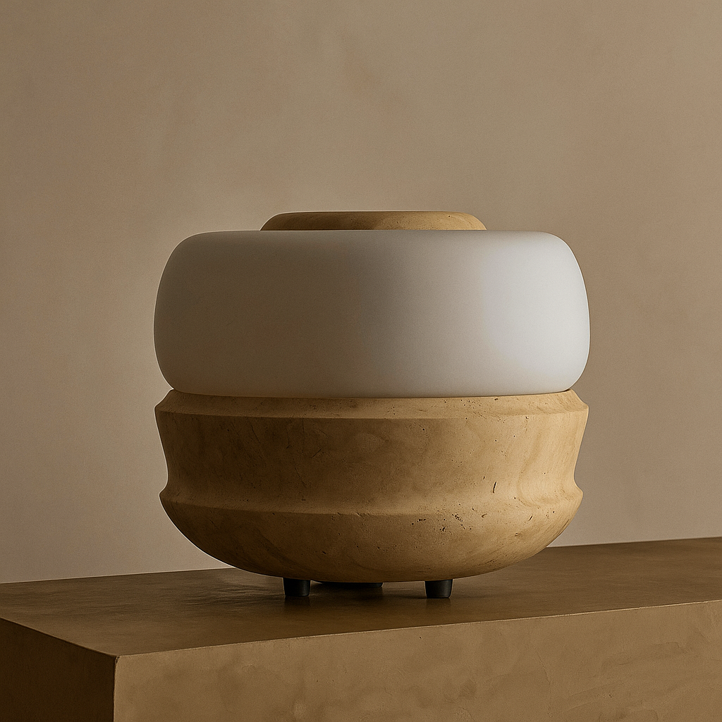 Marble and Travertine Table Lamp for Bedside Desk | Frosted Dome Wabi Sabi Compact Casalola Lights Luxury Lamps
