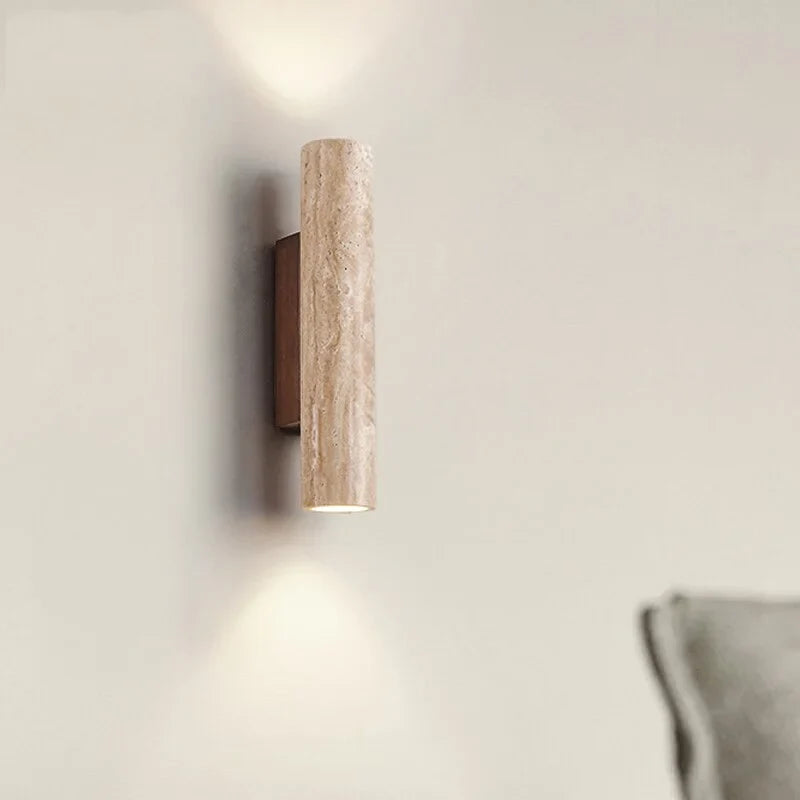 Travertine Wall Sconce 32cm | Stone Cylinder Up-down Led Light Wabi-sabi Japandi Hallway & Bedroom Casalolalights