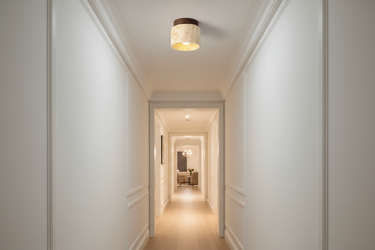 Travertine Flush Mount Ceiling Light for Hallway or Powder Room | Walnut Canopy 5 Inch Downlight E27 Casalola Lights