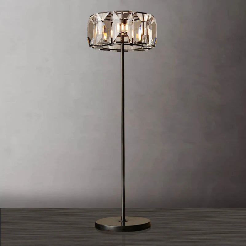 Crystal and Copper Floor Lamp for Living Room Bedroom | Art Deco Faceted Drum Shade Dimmable Option Casalola Lights