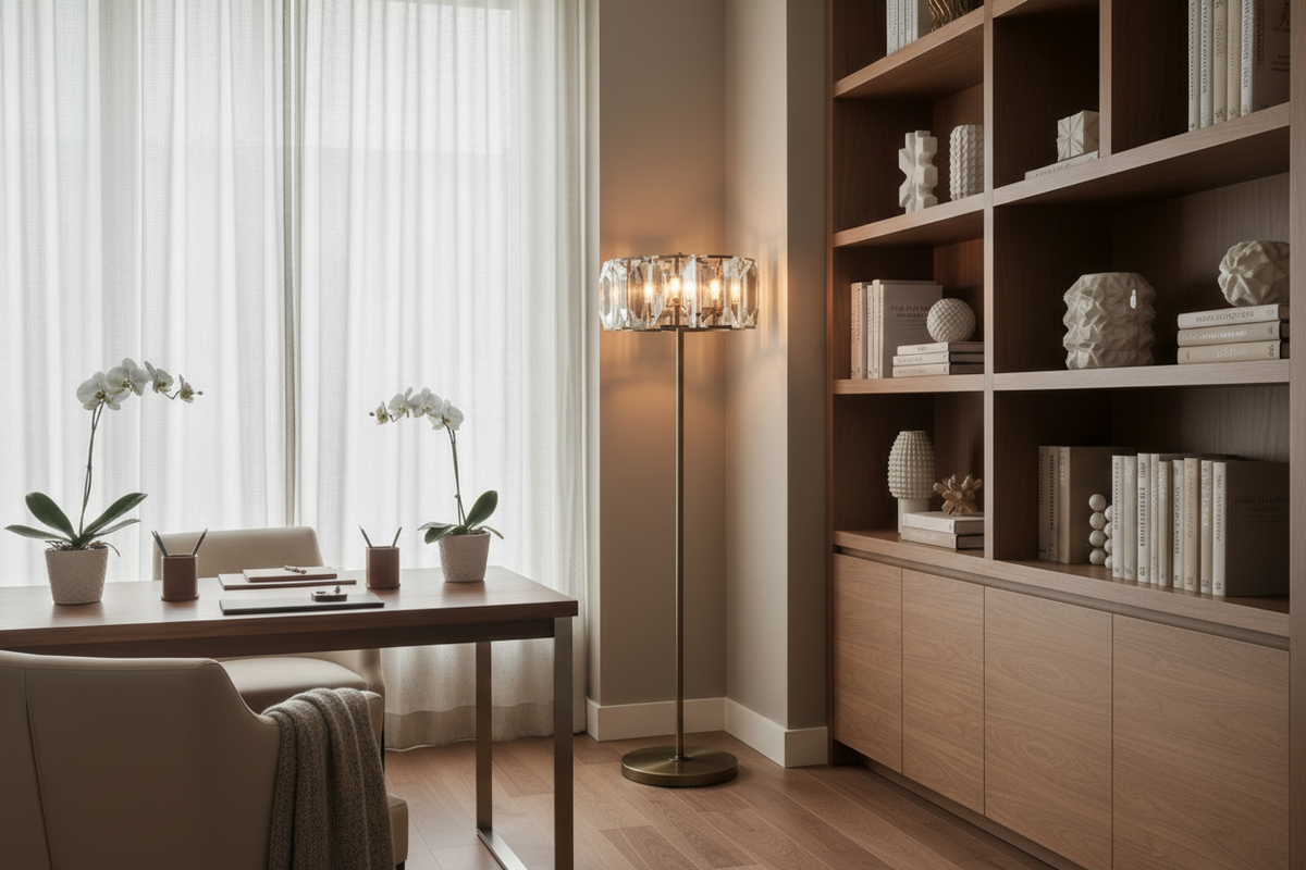Crystal and Copper Floor Lamp for Living Room Bedroom | Art Deco Faceted Drum Shade Dimmable Option Casalola Lights