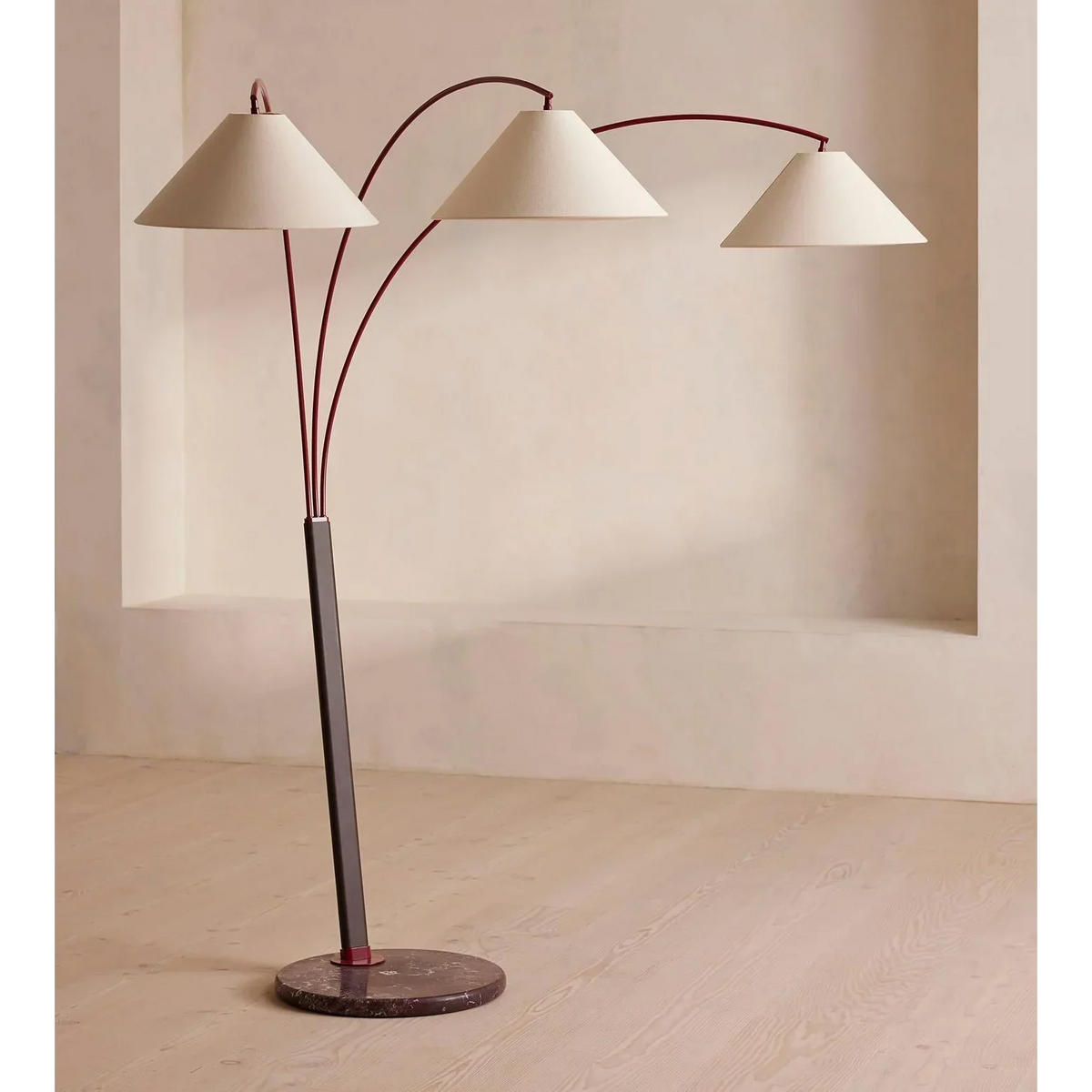 Large 3 Arm Floor Lamp with Marble Base for Living Room | Tall Modern Linen Shades Architectural Light Casalola Lights