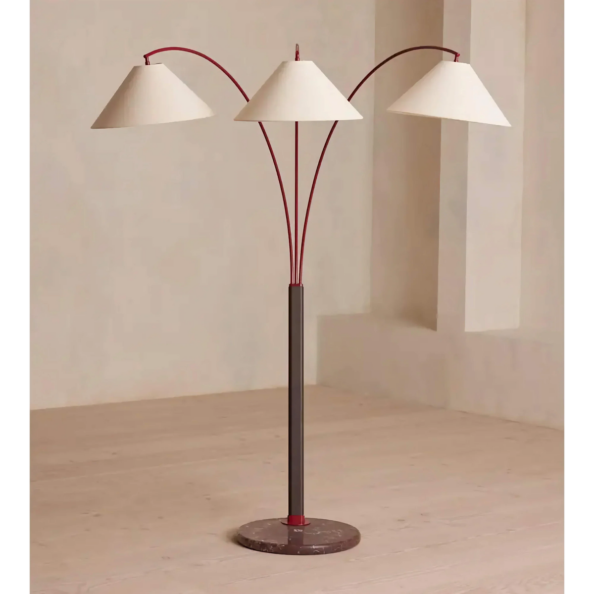 Large 3 Arm Floor Lamp with Marble Base for Living Room | Tall Modern Linen Shades Architectural Light Casalola Lights
