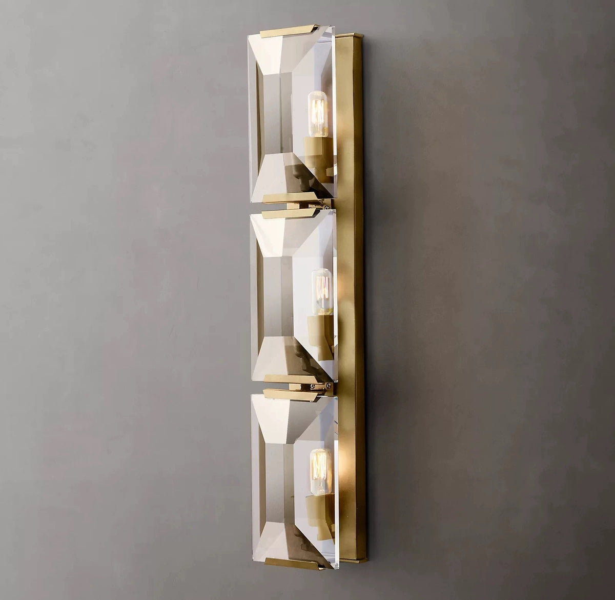 Triple Natural Crystal Wall Sconce | Staircase Double Height Entry Light Brass Black or Silver Casalola Lights Luxury