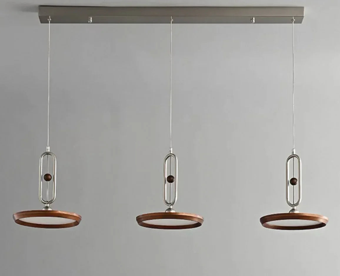 Retro Disc Modern Chandelier | Linear Brushed Steel Ceiling Light Fixture