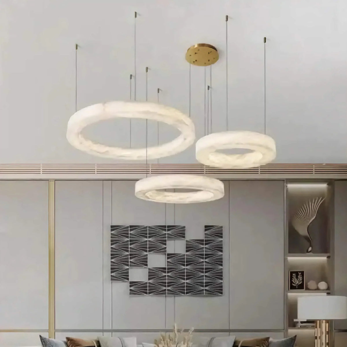 Alabaster Halo Chandelier for Dining Room or Stairwell | Three Rings 100 80 50 Cm (39.4 31.5 19.7″) Casalola Lights