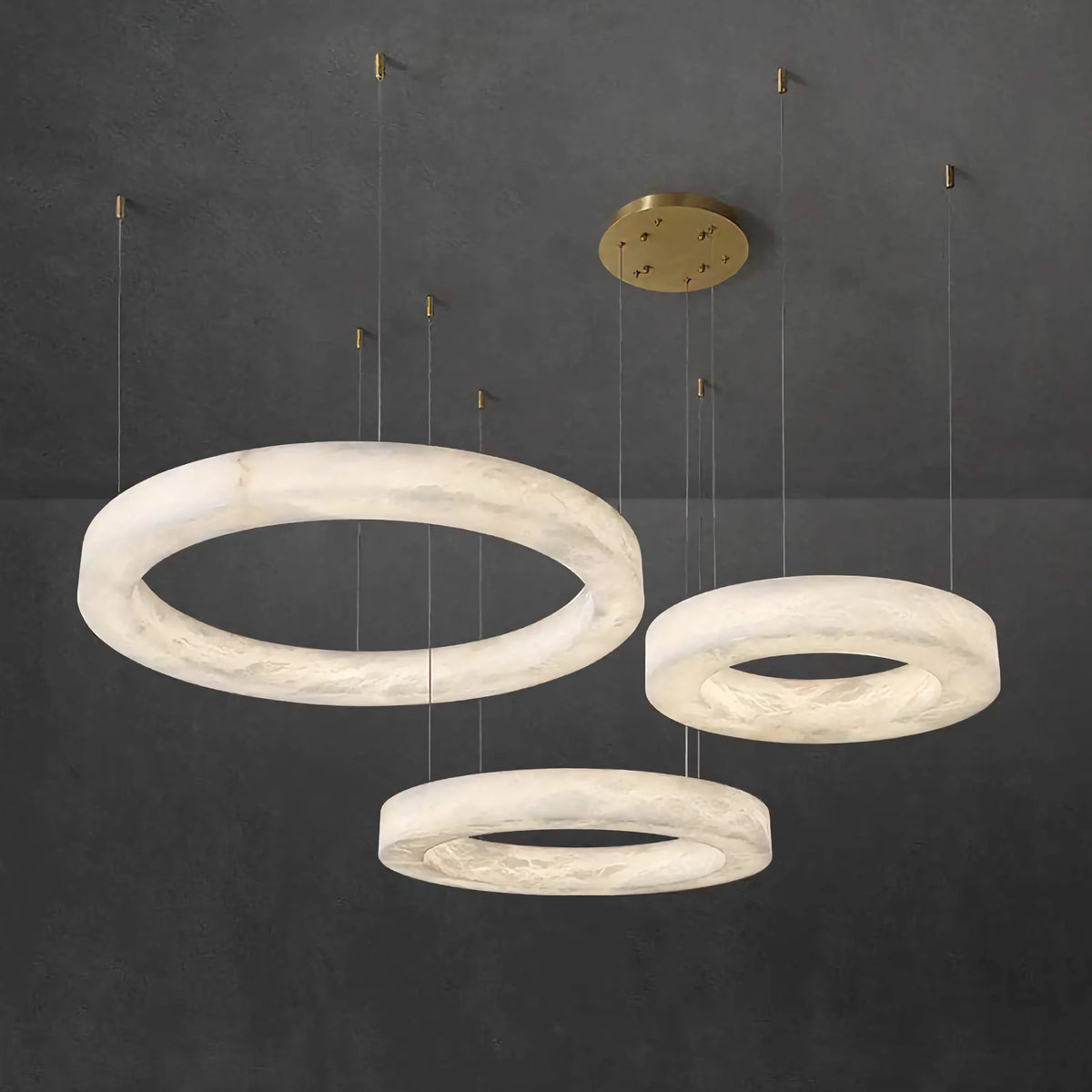 Alabaster Halo Chandelier for Dining Room or Stairwell | Three Rings 100 80 50 Cm (39.4 31.5 19.7″) Casalola Lights