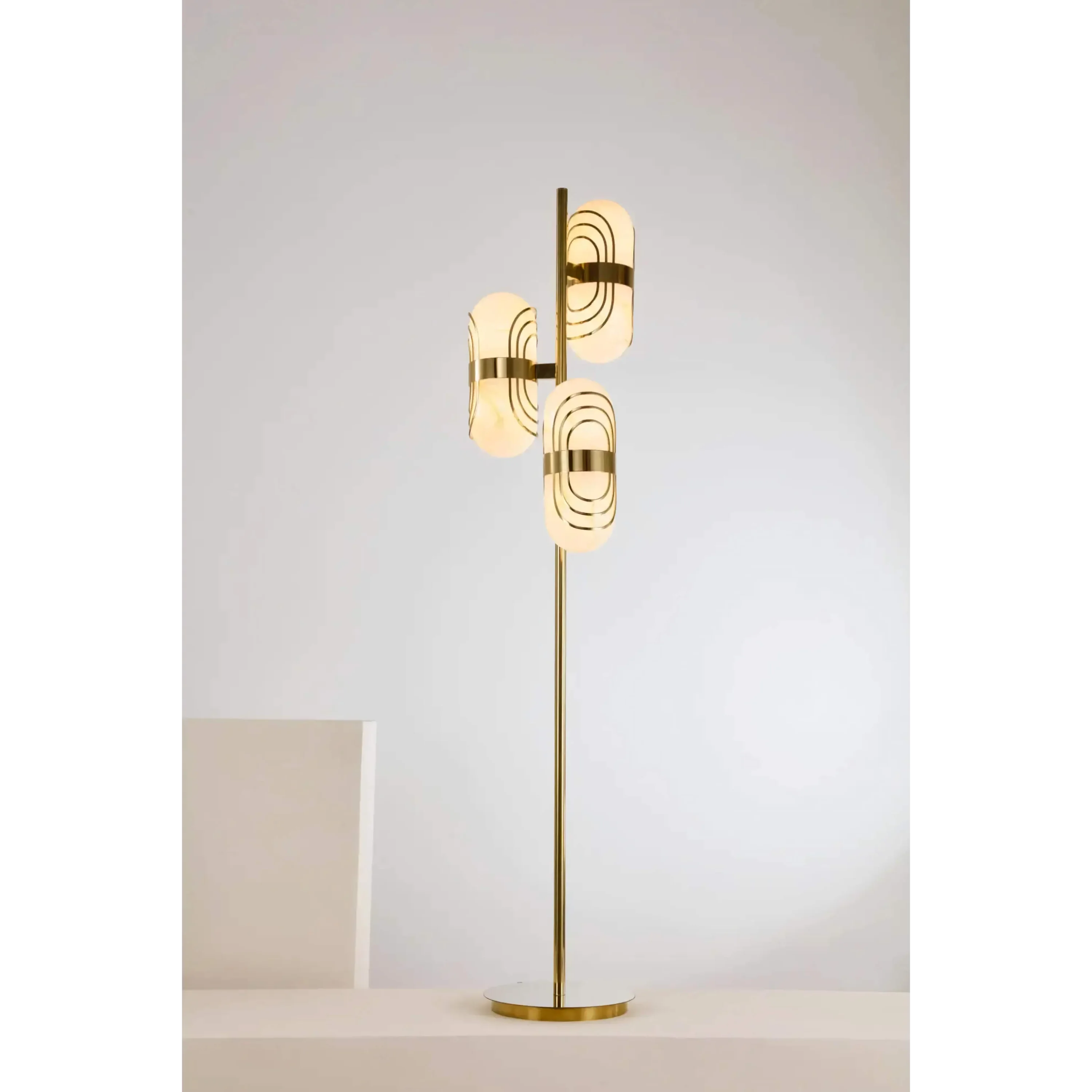 Alabaster Brass Art Deco Floor Lamp | Atelier Lumina Modern Ul-listed Commercial-grade Hotel Lighting