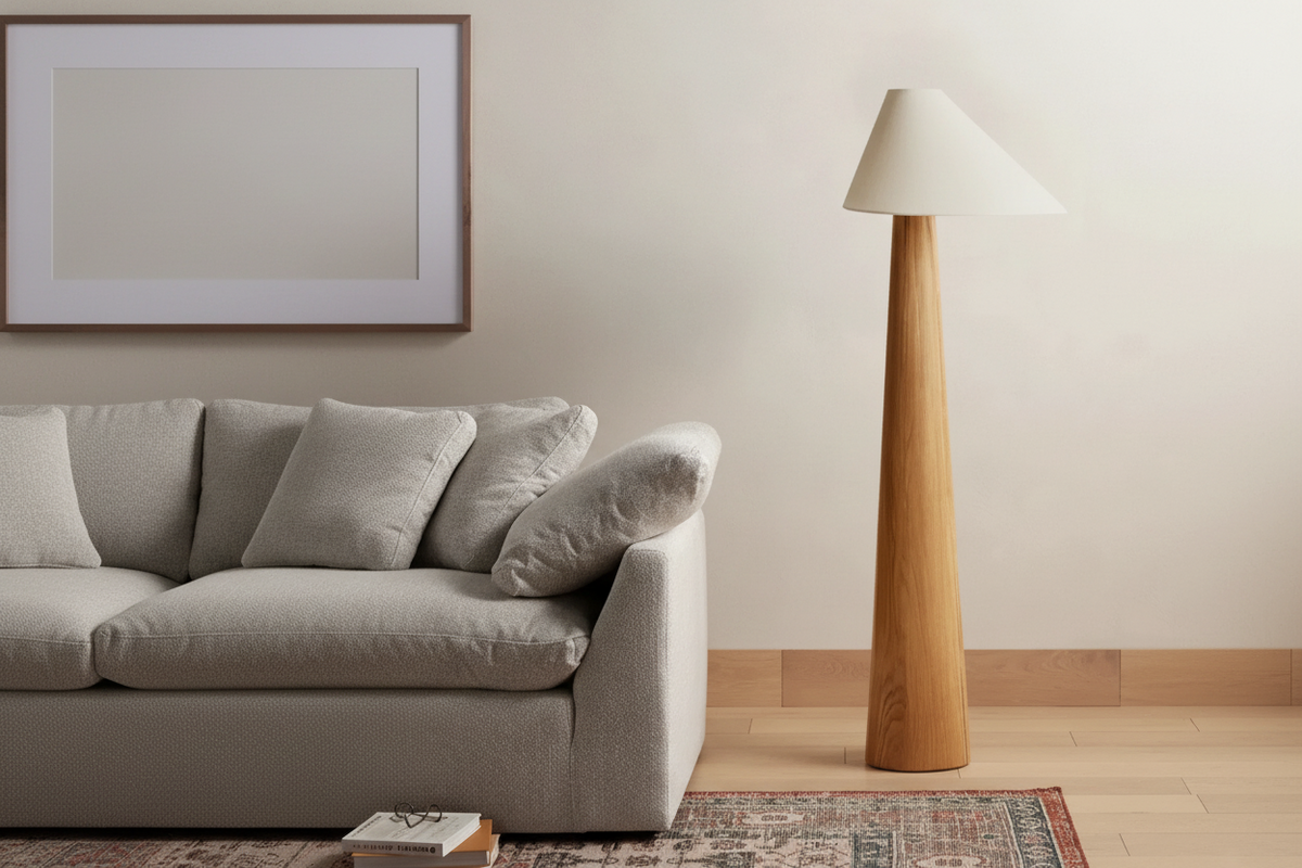 Turned Solid Wood Floor Lamp Fabric Shade | 150cm Tall E26/e27 Dimmable Option Reading Chair Casalola Lights Luxury