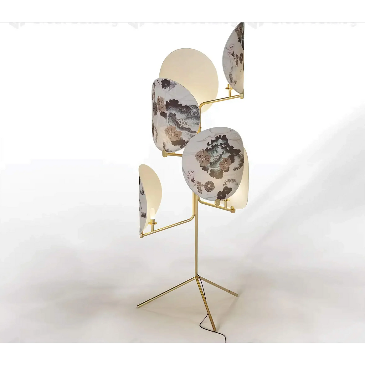 Botanical Glass 5 Screen Floor Lamp Brass Tone | 166cm Tall Patterned Glow Art Deco Warm 2700k Casalola Lights Luxury