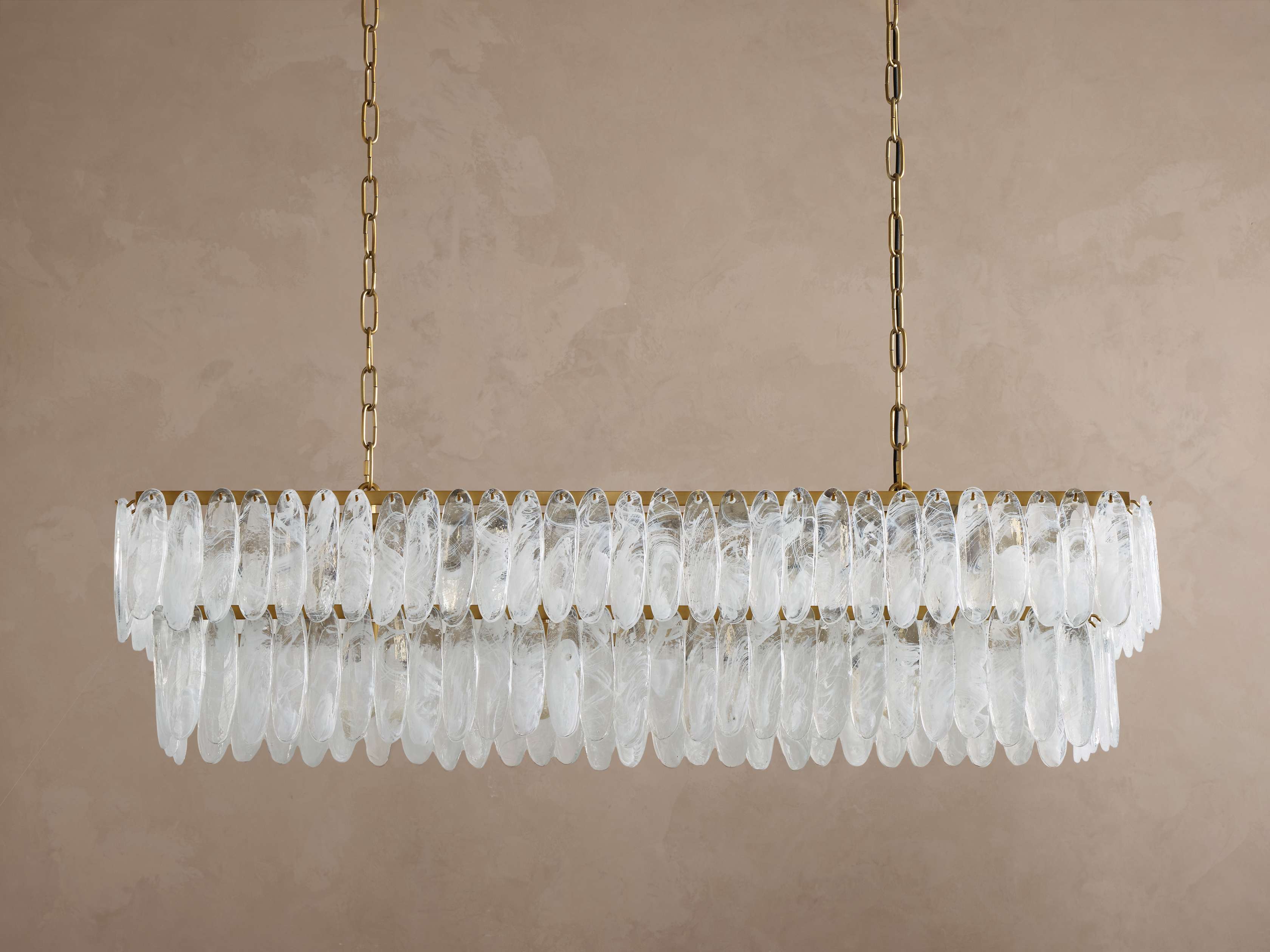 Linear Glass and Brass Chandelier for Kitchen Island Long Dining Table Pendant Ceiling Light Art Deco Style