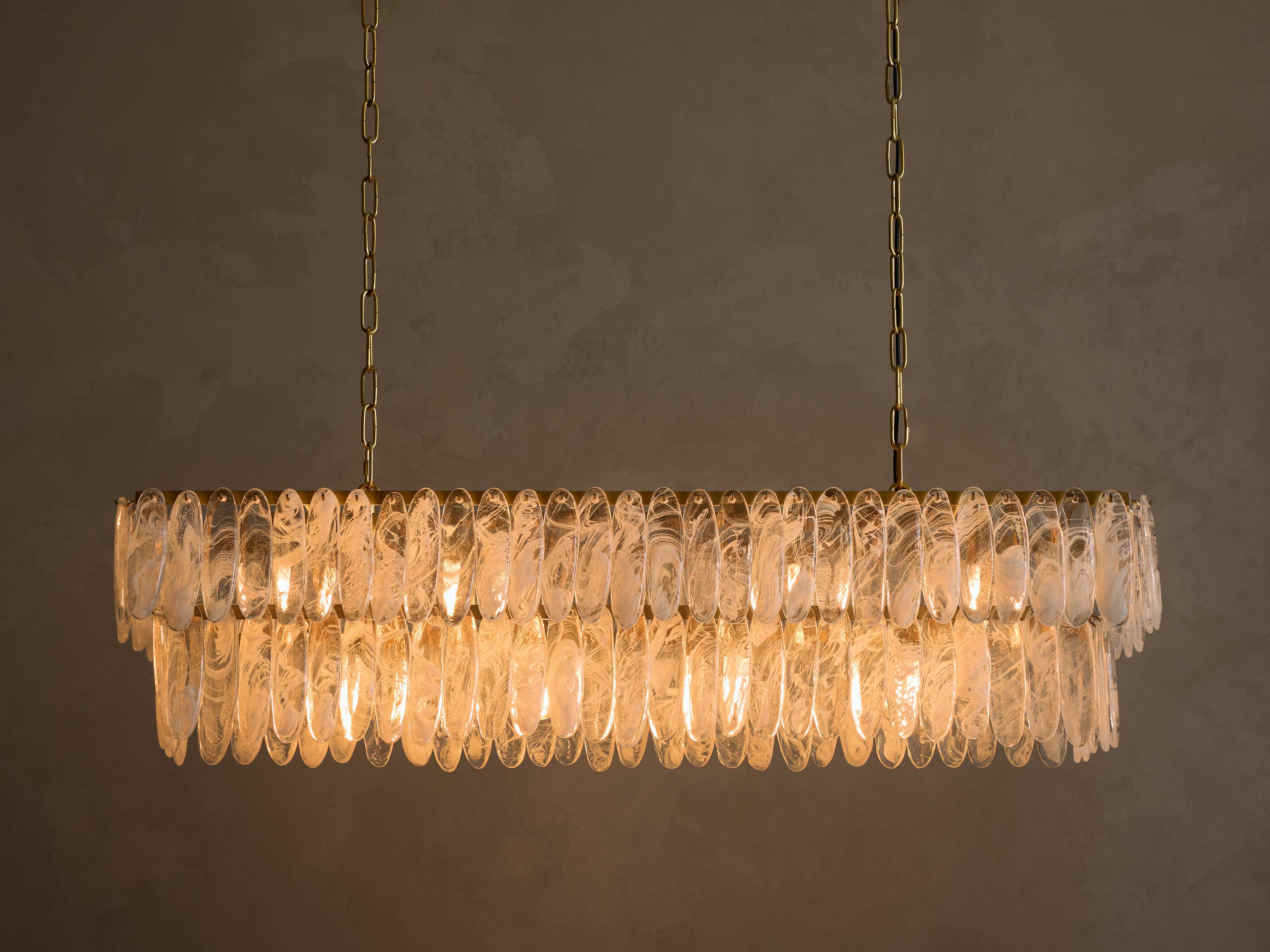 Linear Glass and Brass Chandelier for Kitchen Island Long Dining Table Pendant Ceiling Light Art Deco Style