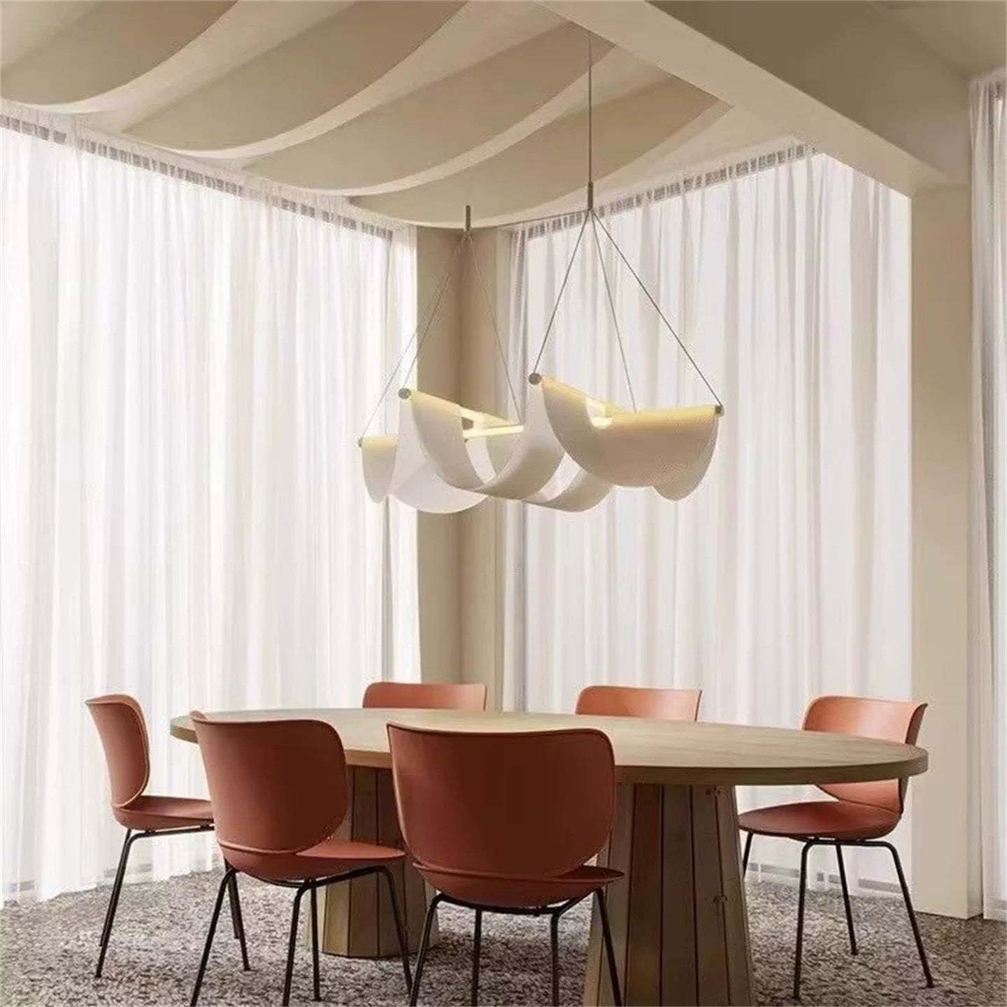 Linear Draped Silk Pendant Light | Modern Architectural Suspension | Dutch & Iron Frame | Available in 78cm 118cm