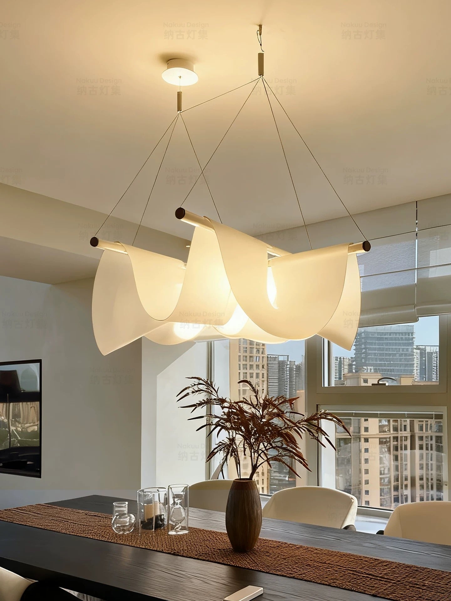Linear Draped Silk Pendant Light | Modern Architectural Suspension | Dutch & Iron Frame | Available in 78cm 118cm
