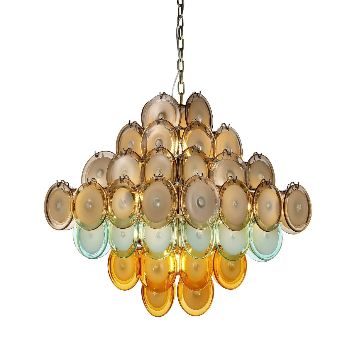 Glass Disc Chandelier for Dining Room or Foyer | Tiered Hand Blown Discs on Brass 23.6 31.5 Inch Casalola Lights Luxury