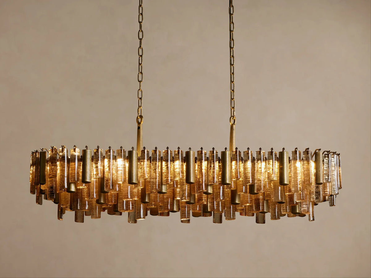 Large Linear Cast Glass Chandelier | Brass | Veneziana Casalola Lights Luxury Lamps for Interior Designers