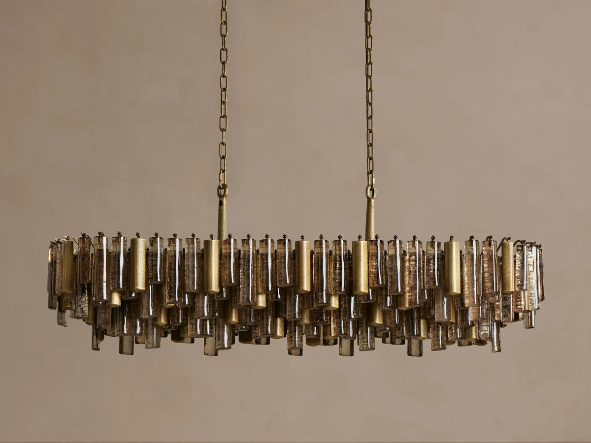 Large Linear Cast Glass Chandelier | Brass | Veneziana Casalola Lights Luxury Lamps for Interior Designers