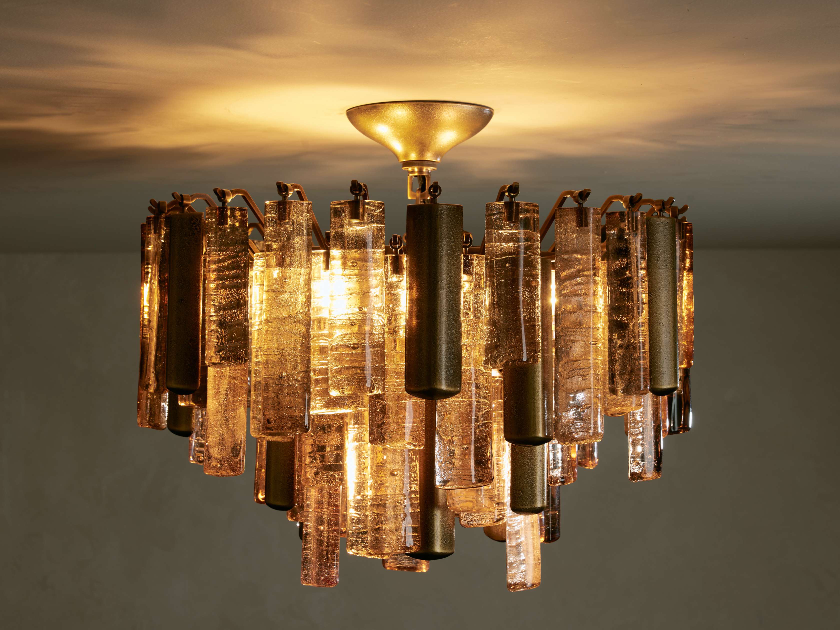 Venetian Style Cast Glass Semi Flush Ceiling Light Bronze and Burnished Brass Statement Fixture Casalolalights Luxury