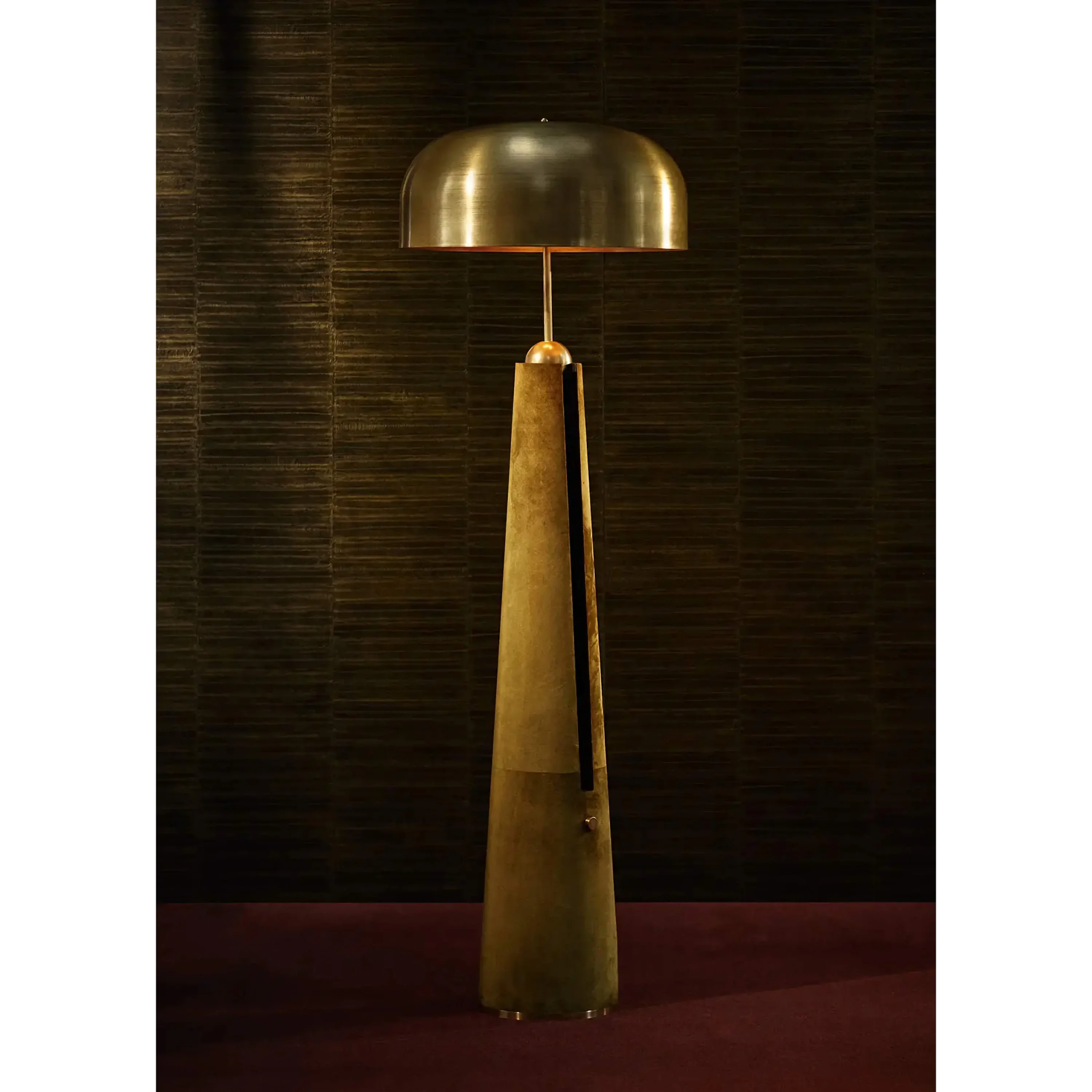 Solid Brass & Leather Dome Floor Lamp | Mid-century Italian Modern | 145cm Tall Executive | Casalola Lights