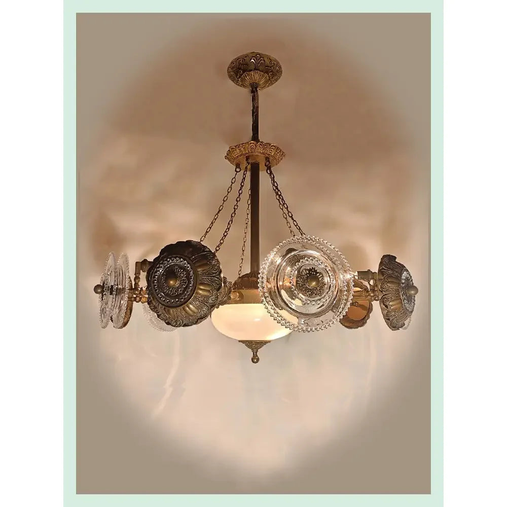 Antique Brass Rosette Chandelier | Casalola Glass Arm Fixture - Chandeliers