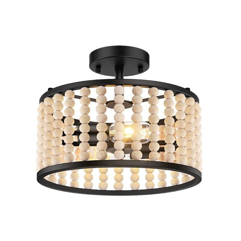 Vintage Ceiling Lamp | Wooden Bead Chandelier | Cottagecore for Bedroom Living Room Hallway - Semi-flush Mounts